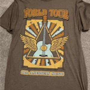 Brown Graphic Tee with Guitar Design